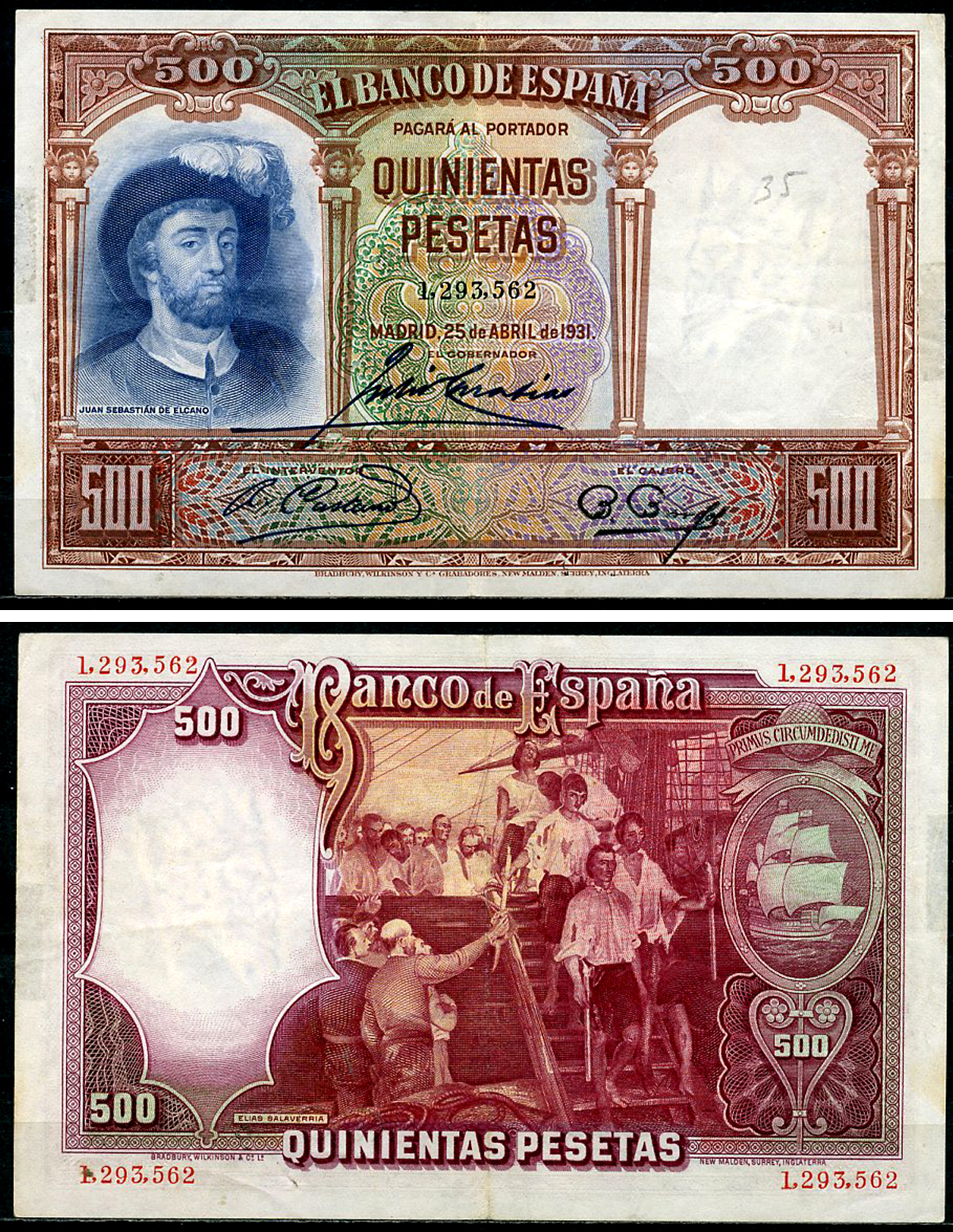 Испания 500 песет 1931 Хуан Себастьян де Элькано Pick 84 а  бумага   451-1160-1