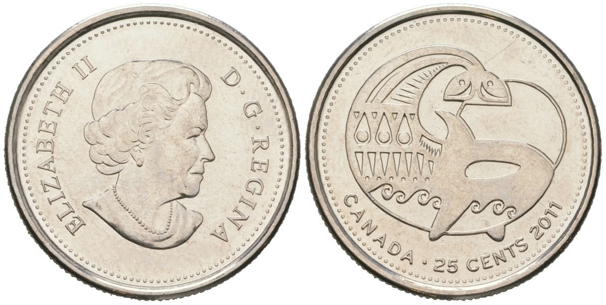 Канада 25 центов 2011 Природа Канады - Косатка KM 1170 никелированная сталь UNC 4573-932