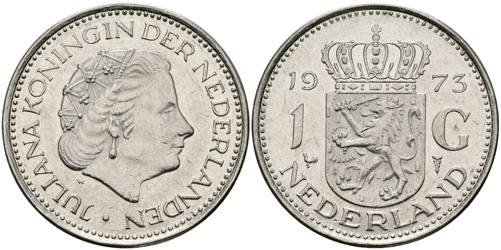 Нидерланды 1 гульден 1973 Юлиана (1948-1980) KM 184a никель 94-635