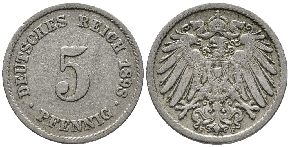 ГЕРМАНИЯ 5 ПФЕННИГОВ 1898 F KM 11, J. 12 медно-никель 39-731