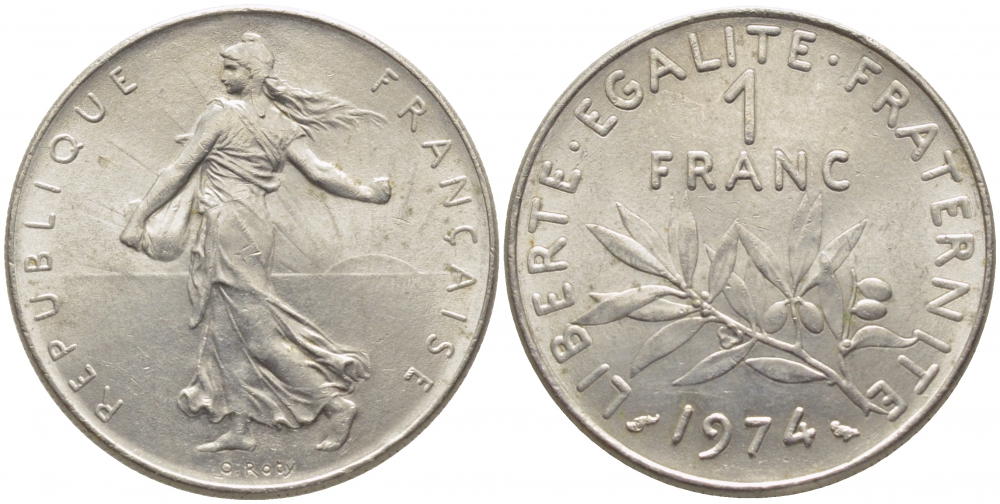 ФРАНЦИЯ 1 ФРАНК 1974 СЕЯТЕЛЬ KM 925.1 никель 3856-751