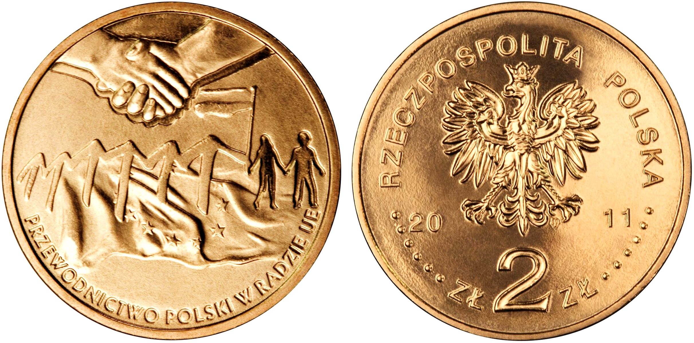 Польша 2 злотых 2011 MW, председательство Польше в Совете Евросоюза KM 777 нордик UNC 4676-815