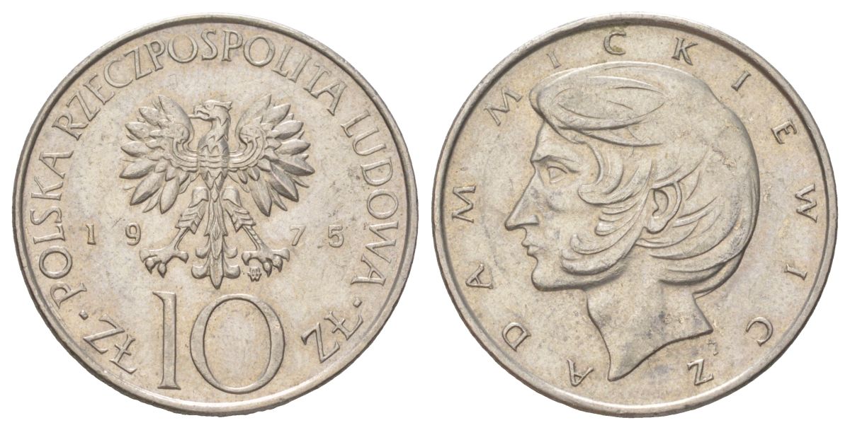 Польша 10 злотых 1975 Адам Мицкевич Y 74 медно-никель aUNC 4628-1011