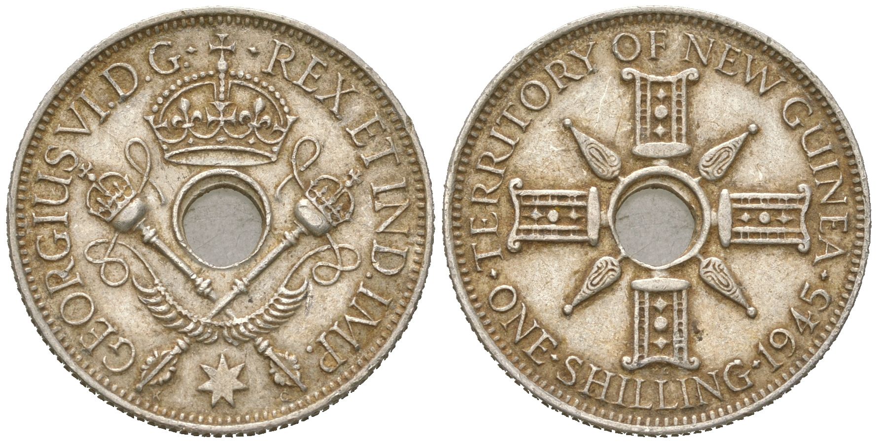 Новая Гвинея 1 шиллинг 1945 KM 8 серебро 4619-1247