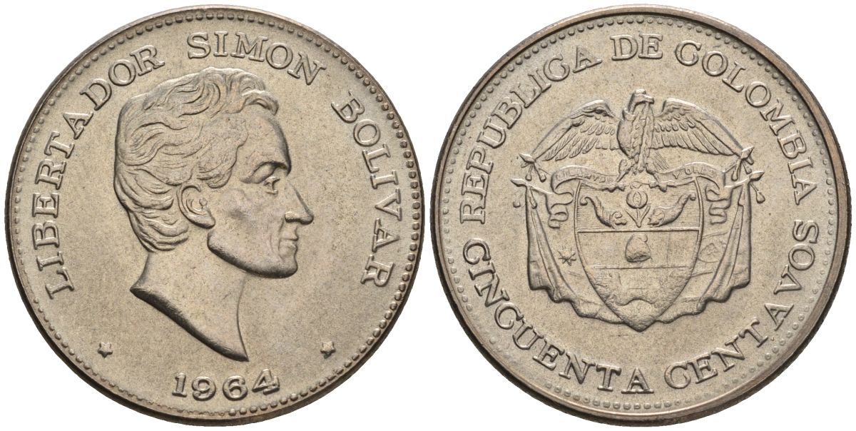 Колумбия 50 сентаво 1964 KM 217 медно-никель 4517-221
