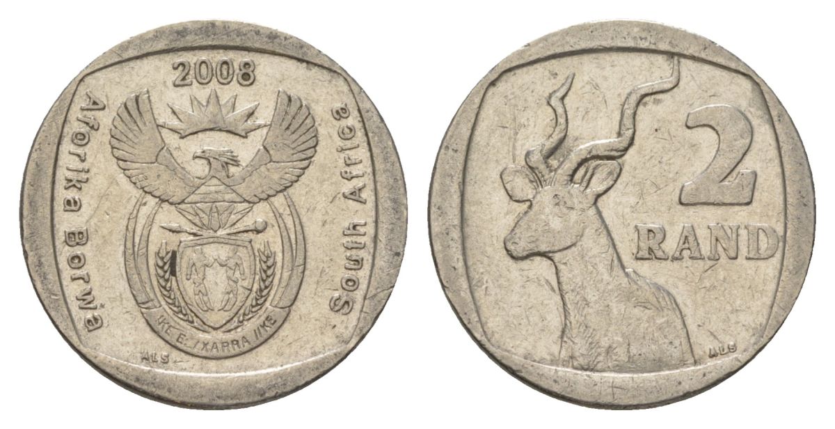 ЮАР 2 ранда 2008 KM 445 медь плакированная никелем 4628-215