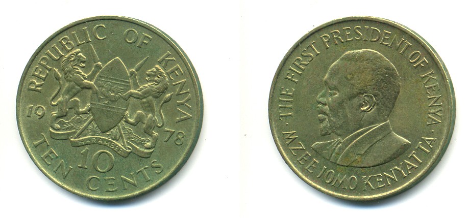 Кения 10 центов 1978 Джомо Кениата KM 11 никель латунь 80-111