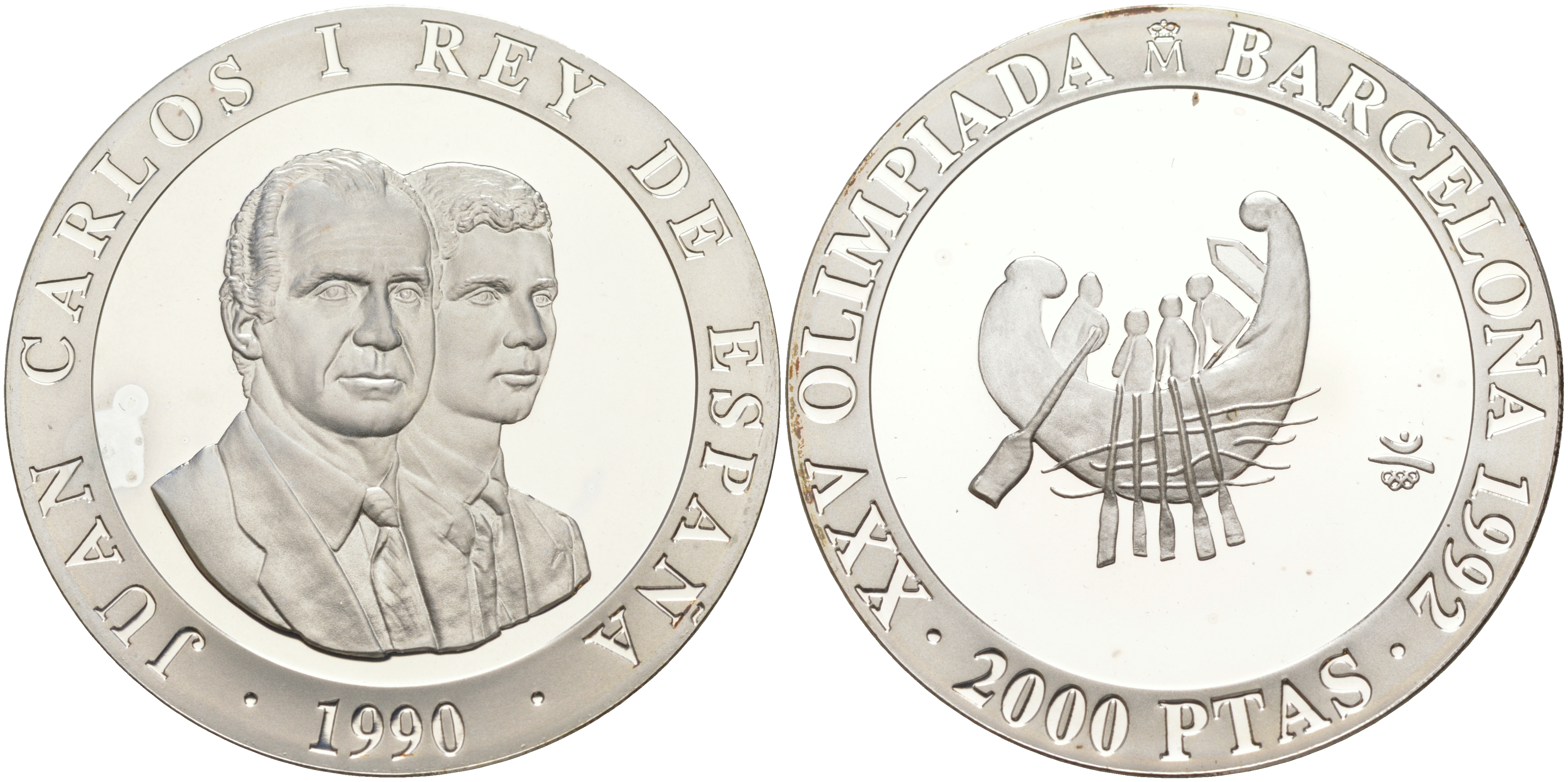 Испания 2000 песет 1990 XXV летние Олимпийские игры 1992 года в Барселоне, древняя лодка KM 865 серебро PROOF 1072-8-41