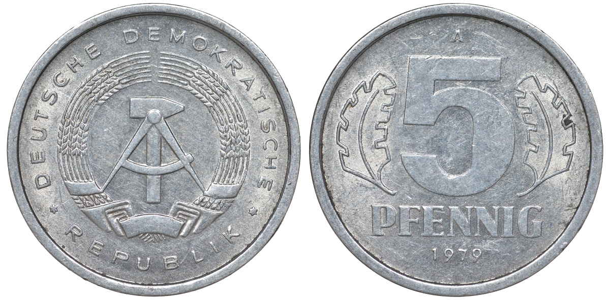 ГДР 5 ПФЕННИГОВ 1979 А алюминий 62-347