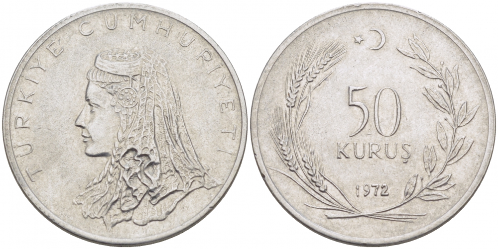 Турция 50 курушей 1972 Анатолийская невеста KM 899 нержавеющая сталь 4529-1221