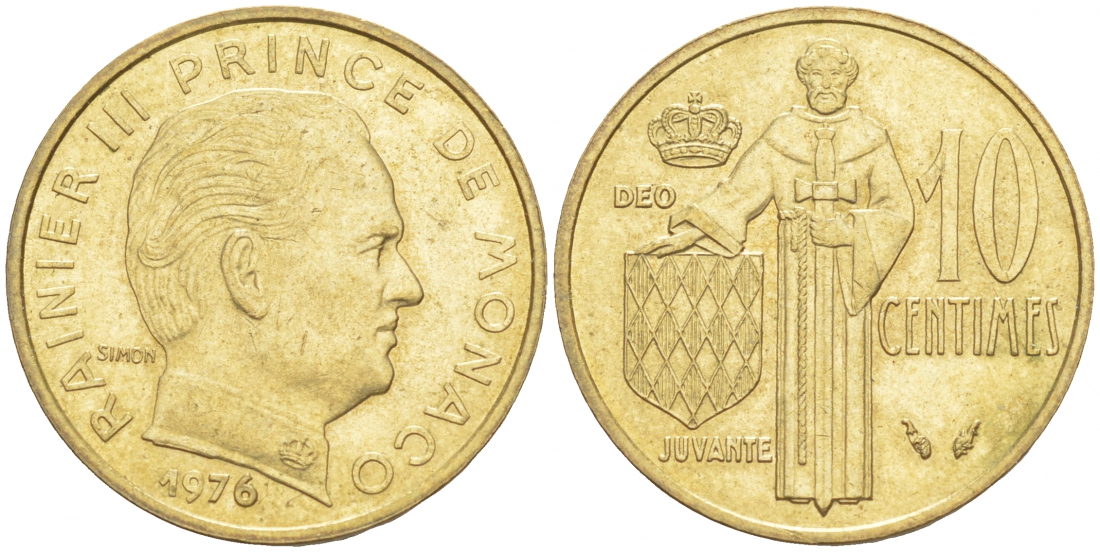 Монако 10 сантимов 1976 Ренье III (1949-2005) KM 142 алюминиевая бронза 73-154