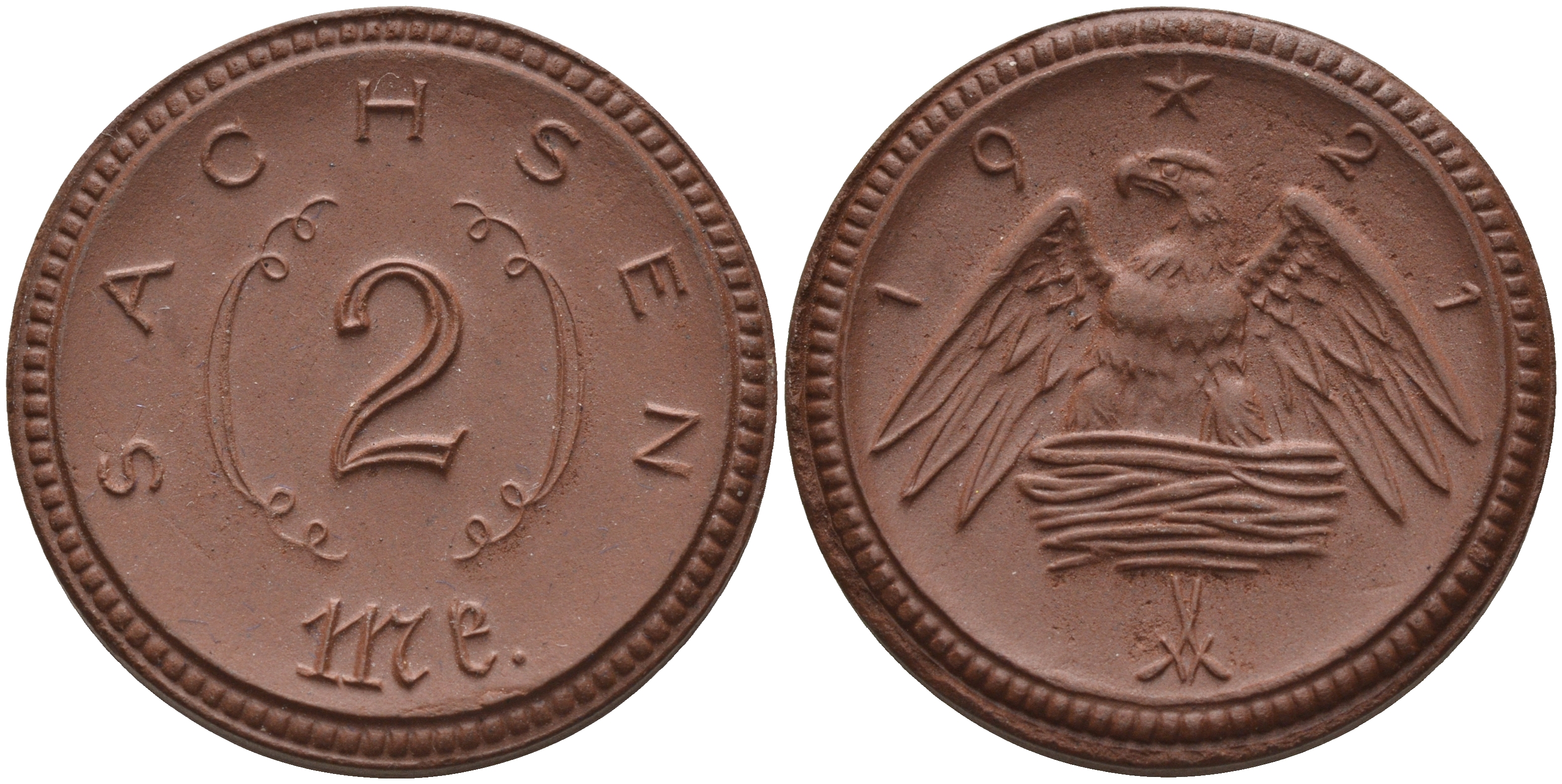 Саксония 2 марки 1921 J. N 56 фарфор 1094-1-71