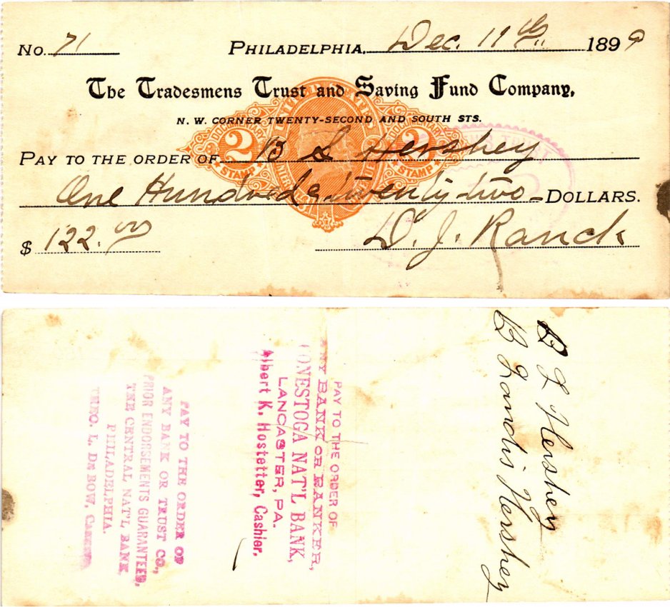 США чек на 122 долларов 1899 Филадельфия бумага 2196-45-2-2