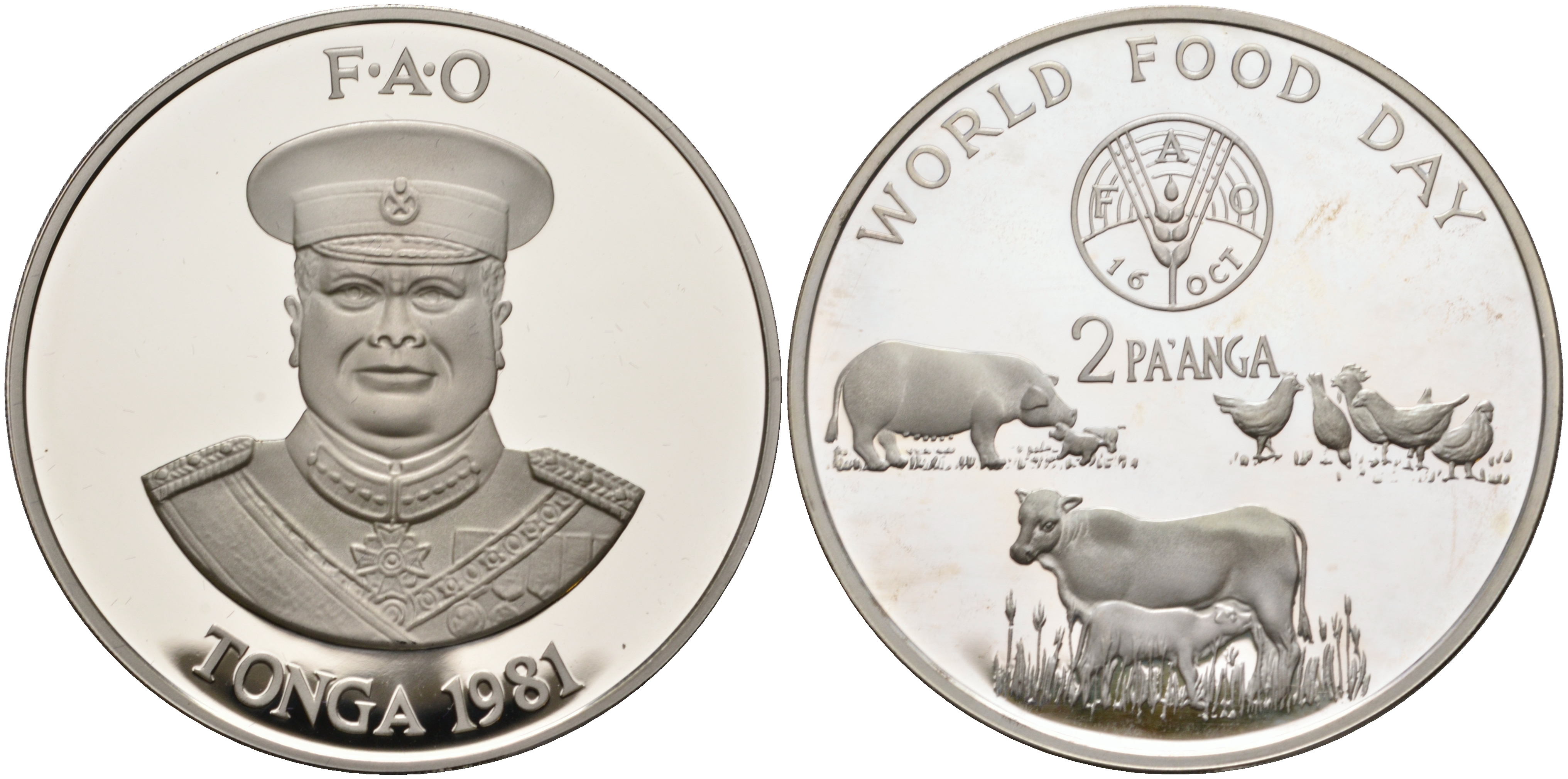 Тонга 2 паанга 1981 FAO, домашние животные, король Тауфа’ахау Тупоу IV (1967-2006) KM 73a серебро PROOF 1069-6-13