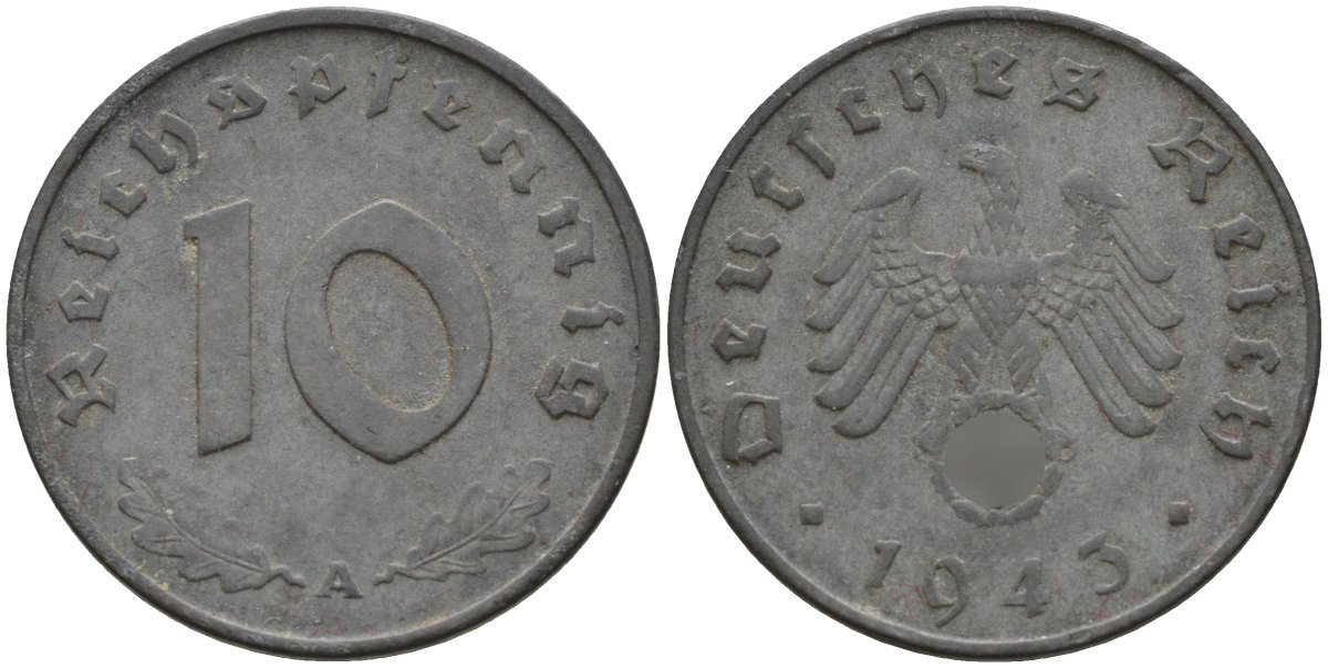 Германия 10 рейхспфеннигов 1943 A KM 101, J.371 цинк 4151-229