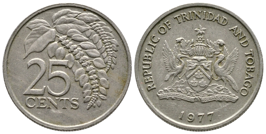 Тринидад и Тобаго 25 центов 1977 цветок дикая пуансеттия KM 32 медно-никель 25-1224