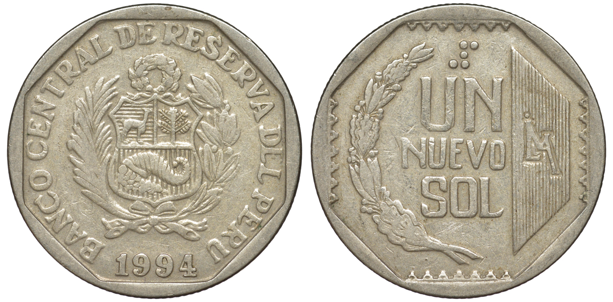 Перу 1 новый соль 1994 KM 308.1 медно-никель 4605-145