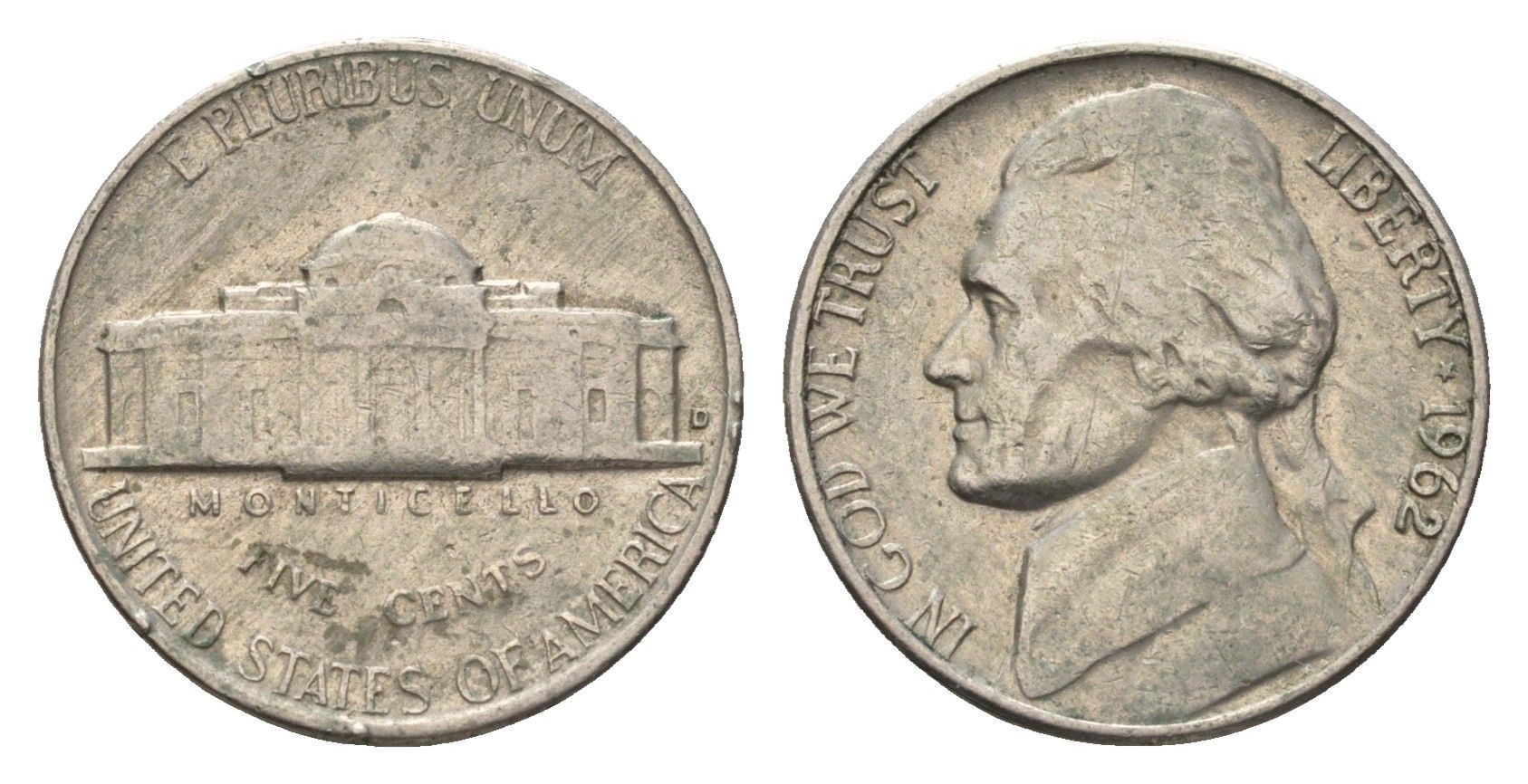 США 5 центов 1962 D, Джефферсон KM A192 медно-никель 4674-526