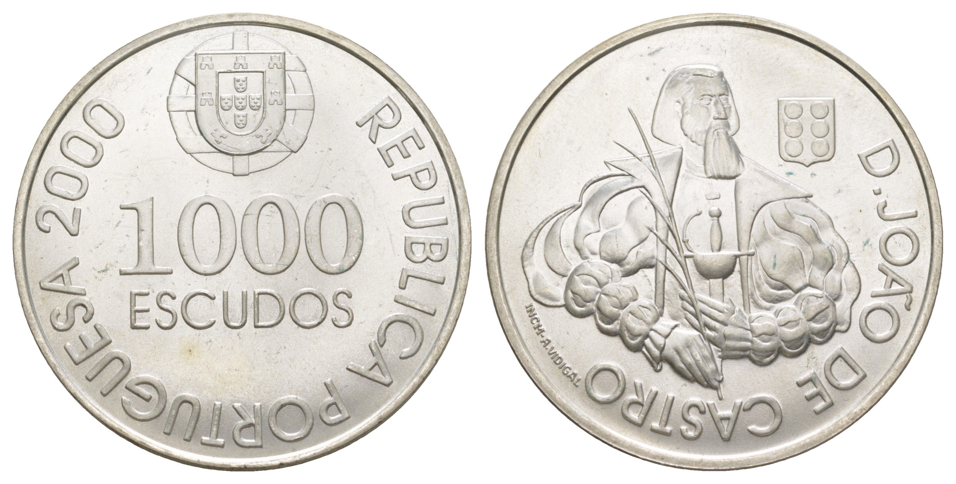 Португалия 1000 эскудо 2000 500 лет со дня рождения Жуана де Каштру KM 732 серебро BU 1088-3-12