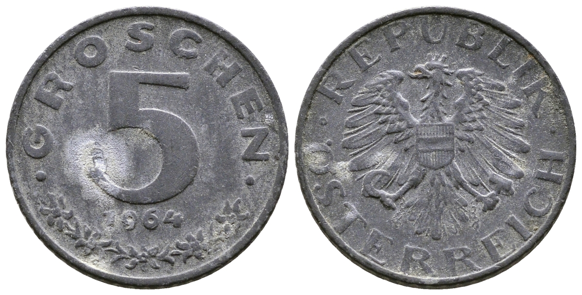 АВСТРИЯ 5 ГРОШЕЙ 1964 KM 2875 цинк 57-1135