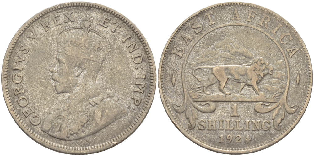 Британская Восточная Африка 1 шиллинг 1924 Георг V (1910-1936) KM 21 серебро 216-952