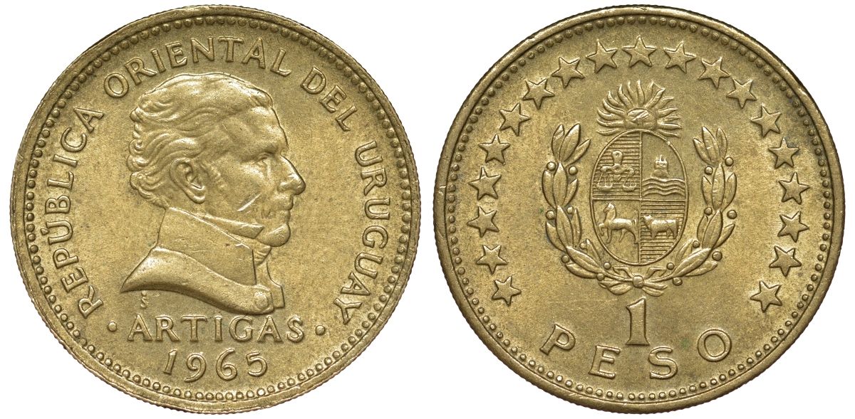 Уругвай 1 песо 1965 KM 46 алюминиевая бронза 106-943