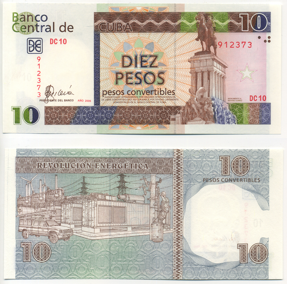 Куба, валютный сертификат 10 конвертируемых песо 2006 монумент Максимо Гомес, Гавана Pick FX 49 бумага UNC (пресс) 000-00-00