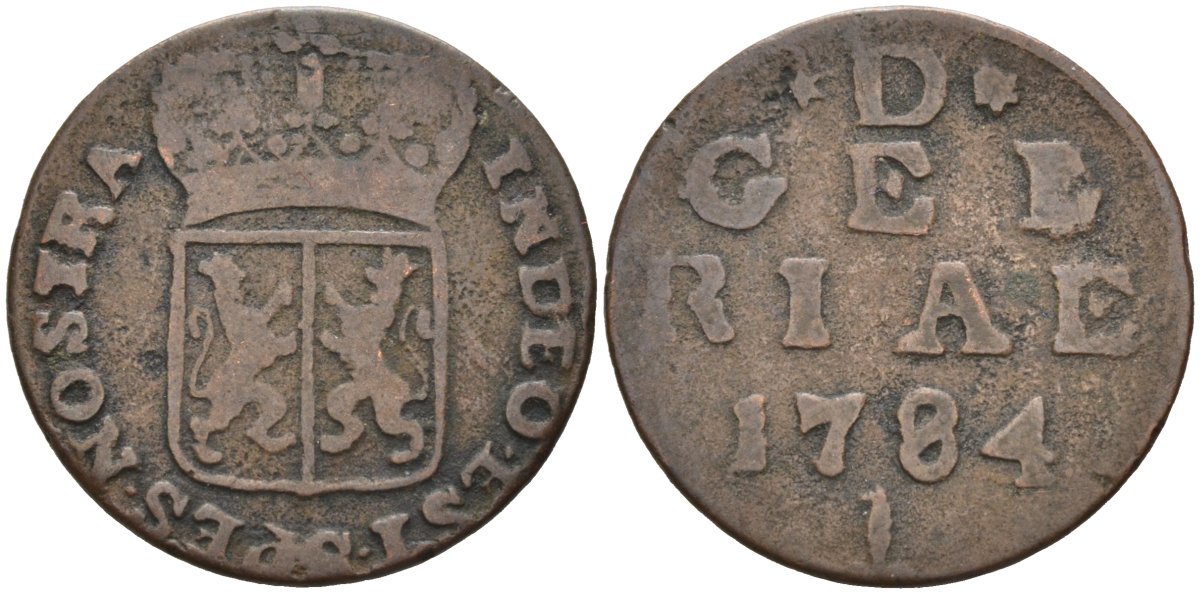 Гельдерланд (Gelderland), Нидерланды 1 дуит 1784 KM 105 медь 4525-526