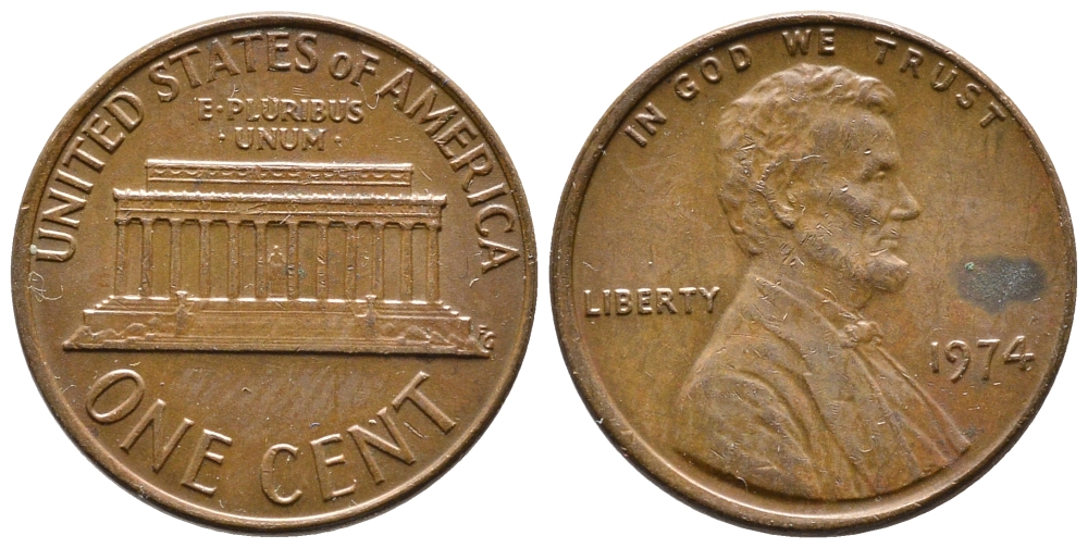 США 1 ЦЕНТ 1974 ЛИНКОЛЬН KM 201 медь цинк 4364-852