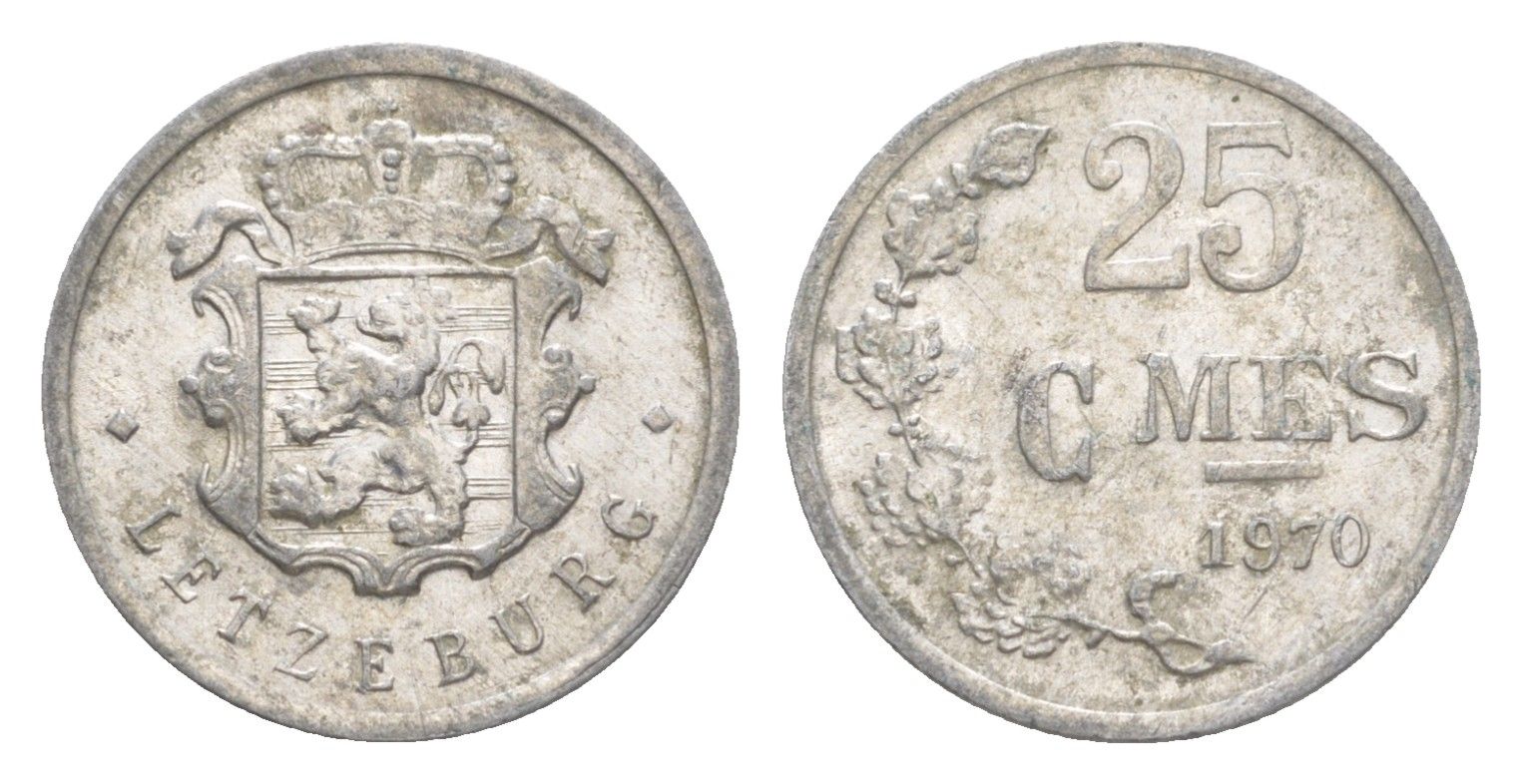 Люксембург 25 сантимов 1970 Герцог Жан (1964-1999) KM 45a алюминий 4643-435
