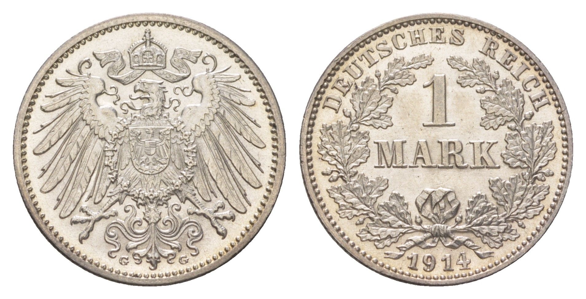 Германия 1 марка 1914 G, Вильгельм II (1888-1918) KM 14, J. 17 серебро aUNC 4626-243