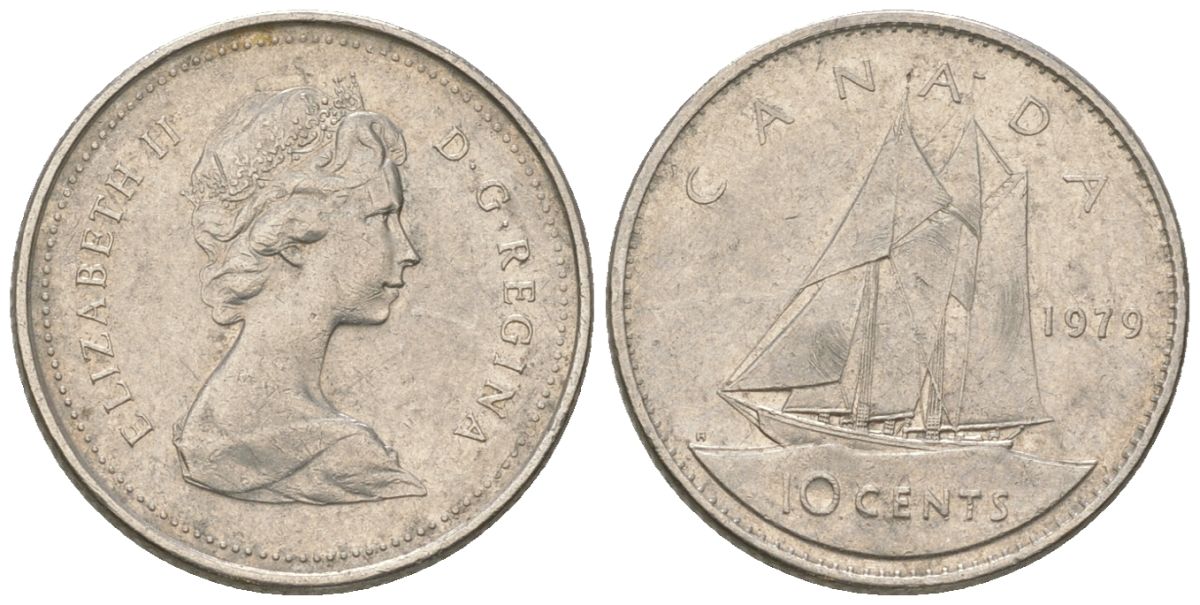 Канада 10 центов 1979 Елизавета II (1952-2022), парусник KM 77 никель 4617-936