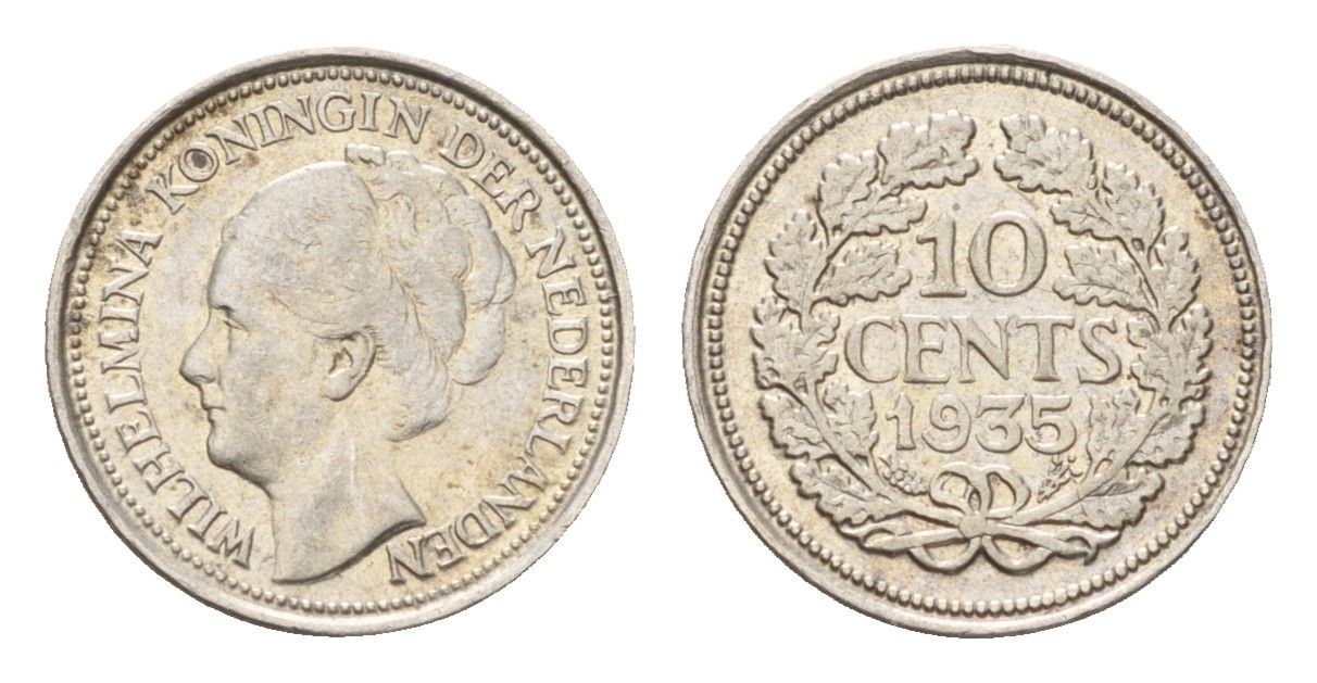 Нидерланды 10 центов 1935 Вильгельмина (1890-1948) KM 163 серебро 4674-1263