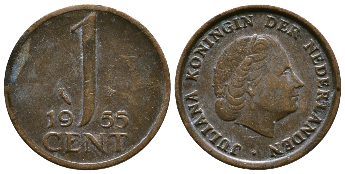 Нидерланды 1 цент 1955 Юлиана (1948-1980) КМ 180 бронза 261-541