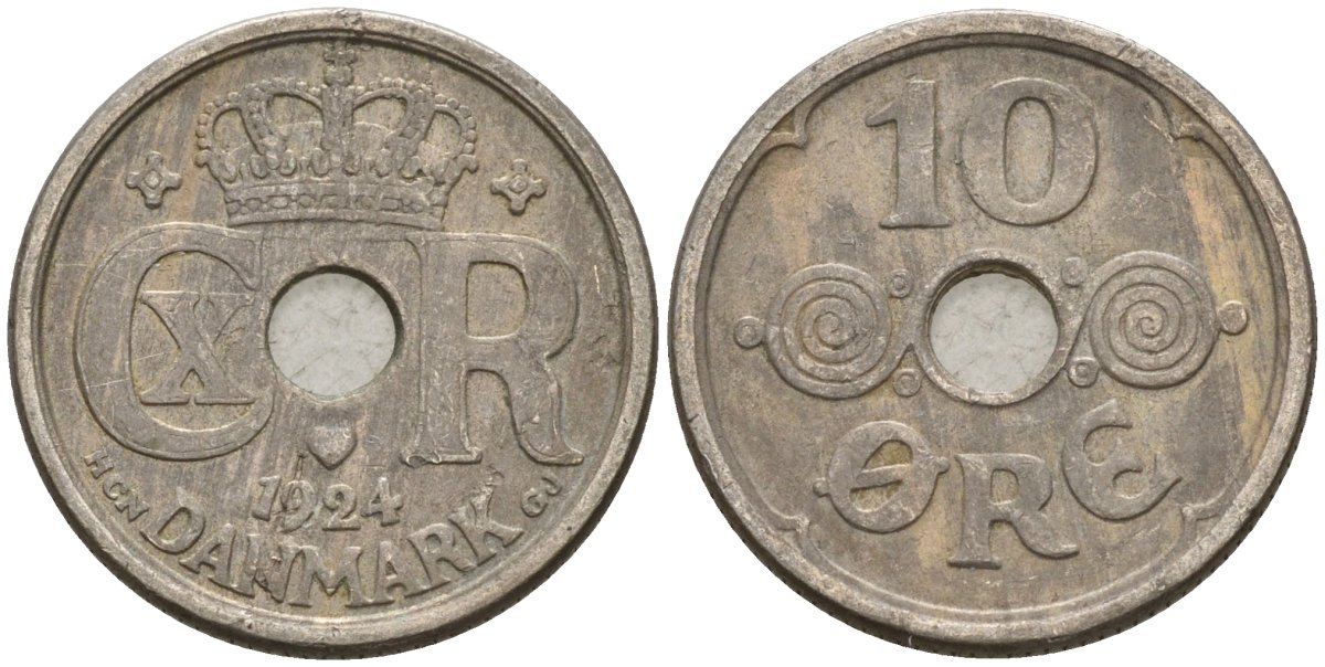Дания 10 эре 1924 Кристиан X (1912-1947) KM 822 медно-никель 4147-545