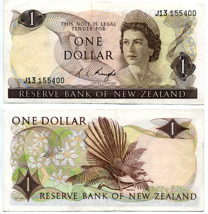 Новая Зеландия 1 доллар 1967-1981 signature: Knight Pick 163c бумага XF 7523-43-3-2