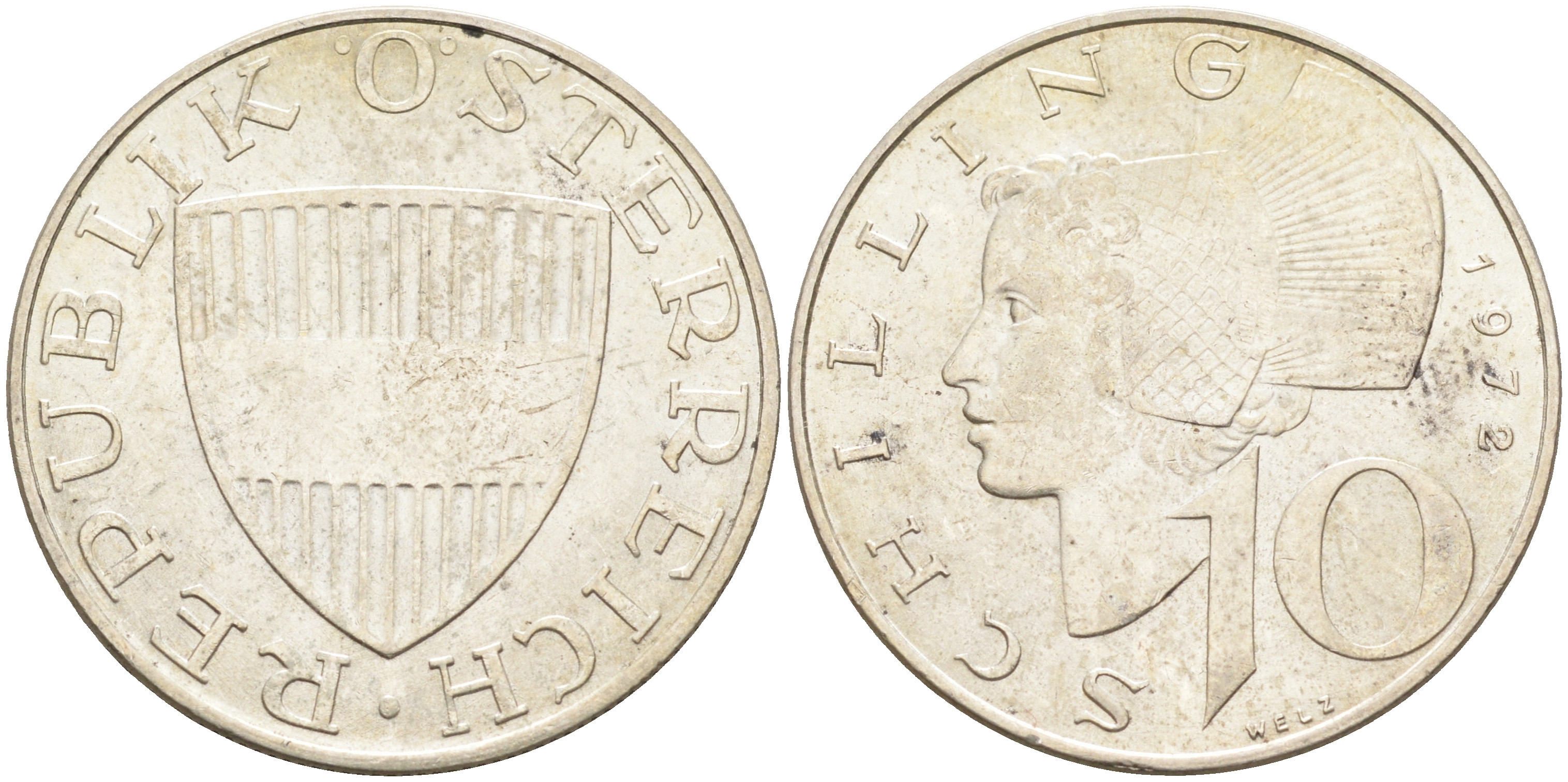 Австрия 10 шиллингов 1972  KM 2882 серебро 4595-453