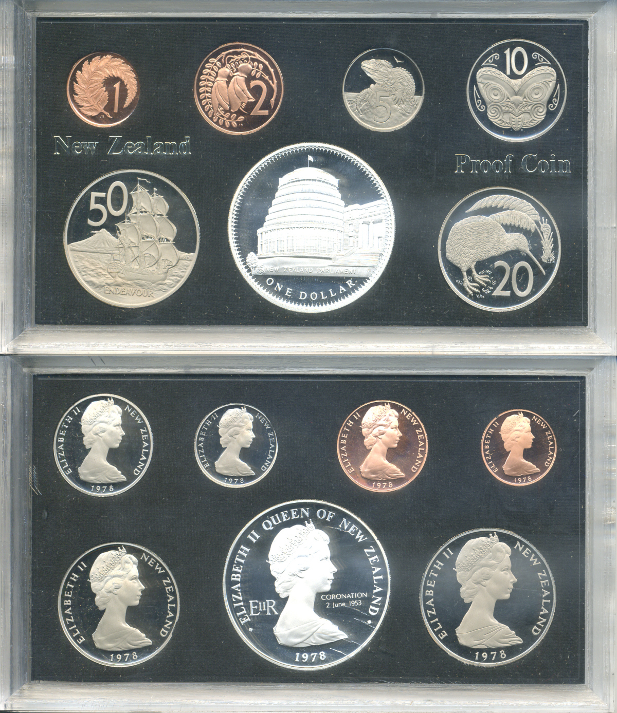 Новая Зеландия официальный набор из 7 монет 1978 25 лет коронации Елизаветы II и открытие здания Парламента  серебро  PROOF  1-6-2-07