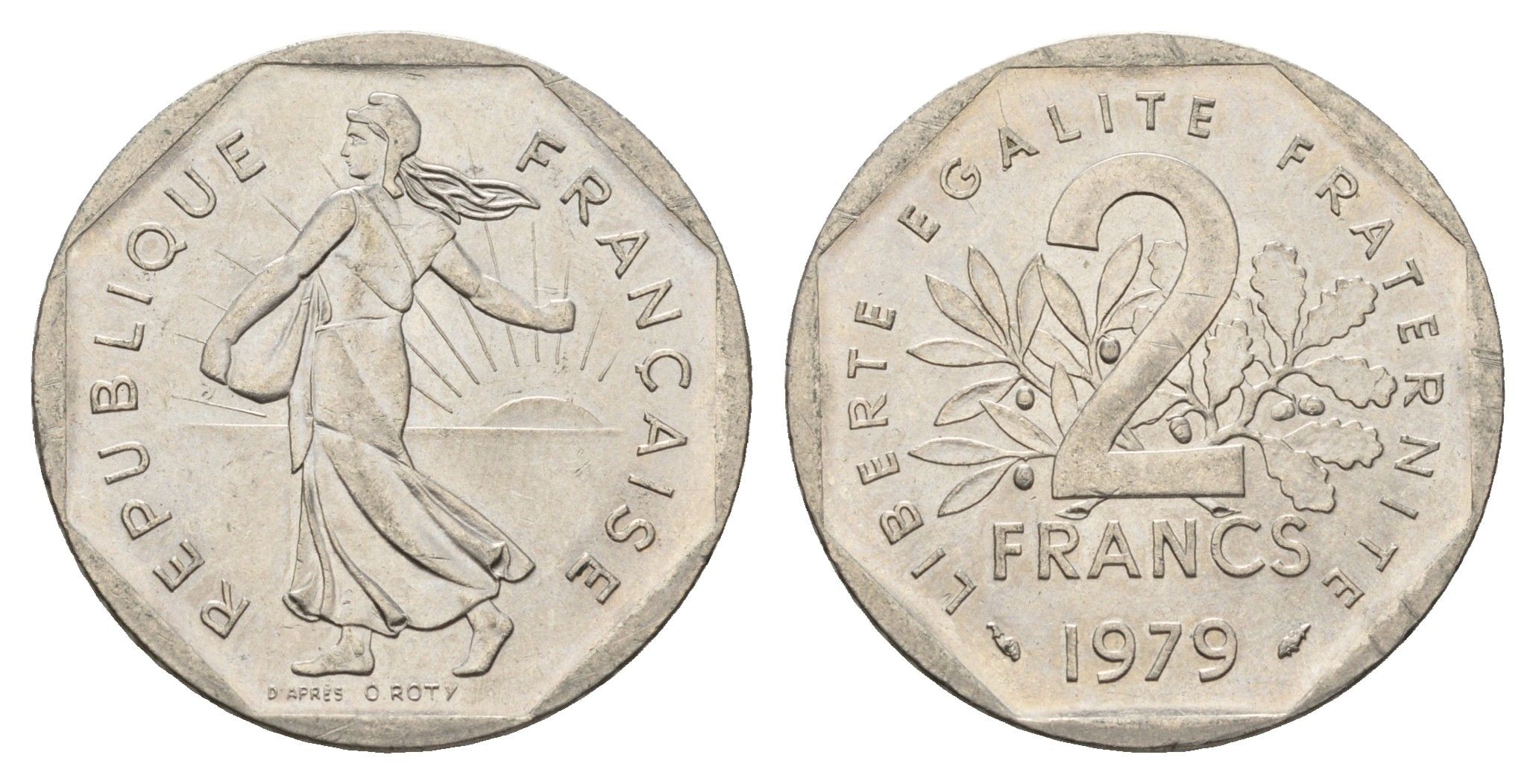 Франция 2 франка 1979 KM 942.1 никель UNC 4673-1146