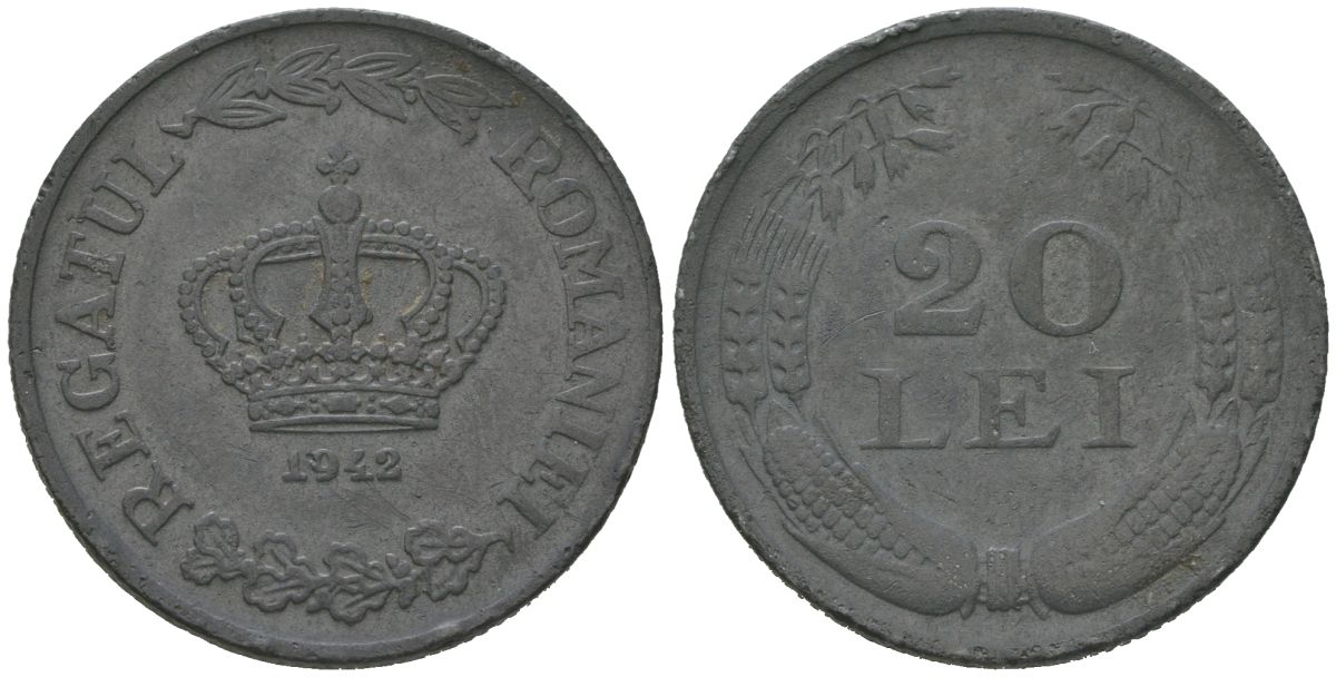 Румыния 20 леев 1942 Михай I (1940-1947) KM 62 цинк 4589-147