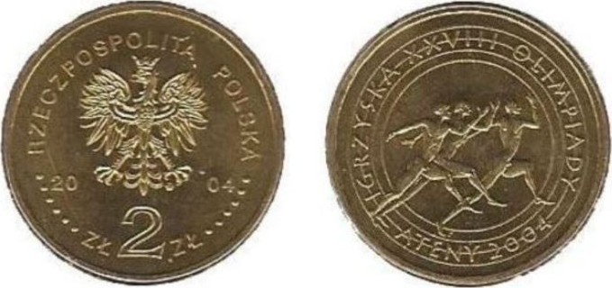 Польша 2 злотых 2004 MW, XXVIII Олимпийские игры в Афинах 2004 года, бег KM 516 нордик  UNC  3457-445