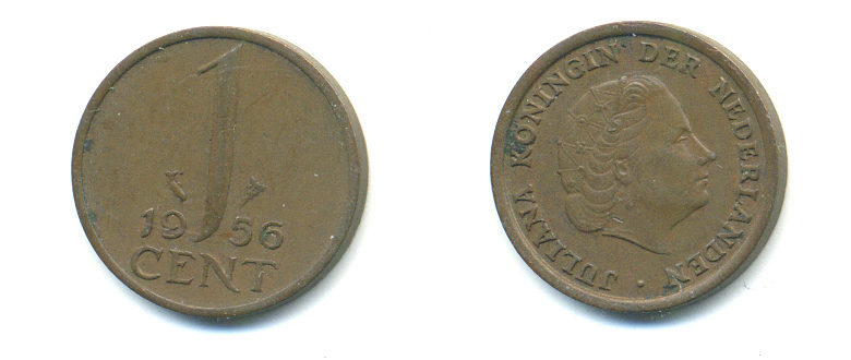 НИДЕРЛАНДЫ 1 ЦЕНТ 1956 ЮЛИАНА KM 180 бронза 83-924