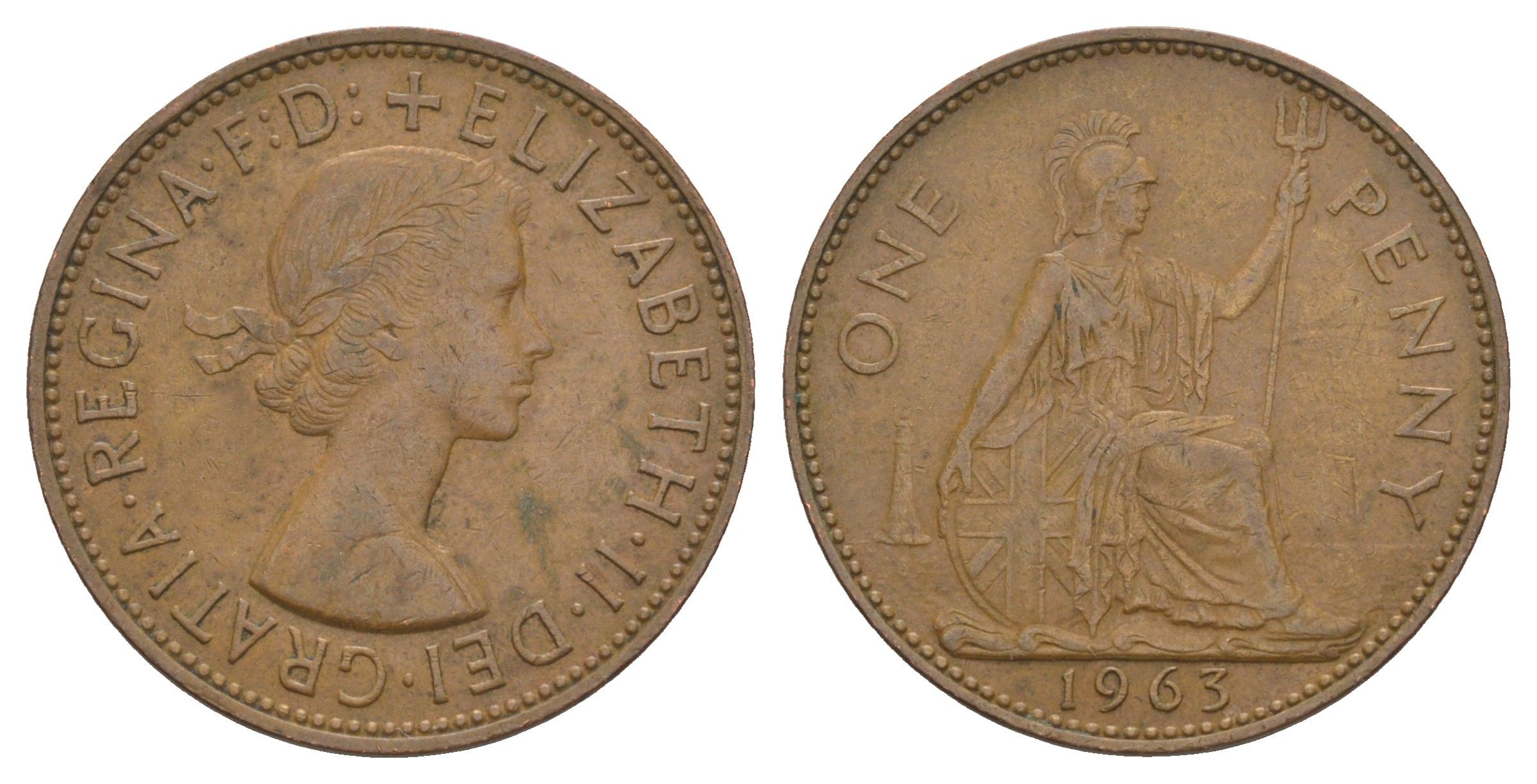 Великобритания 1 пенни 1963 Елизавета II (1952-2022) KM 897, Spink 4157 бронза 4645-1015