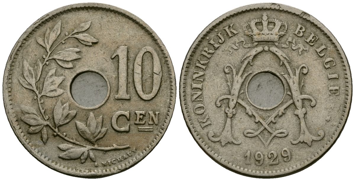 Бельгия 10 сантимов 1929 Belgie KM 86 медно-никель 4395-1131