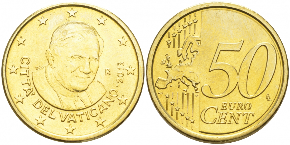 Ватикан 50 евроцентов 2013 Бенедикт XVI KM 387 латунь UNC 00-00