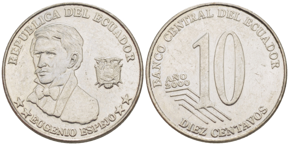 ЭКВАДОР 10 СЕНТАВО 2000 ЭУХЕНИО ЭСПЕХО KM 106 сталь 66-912