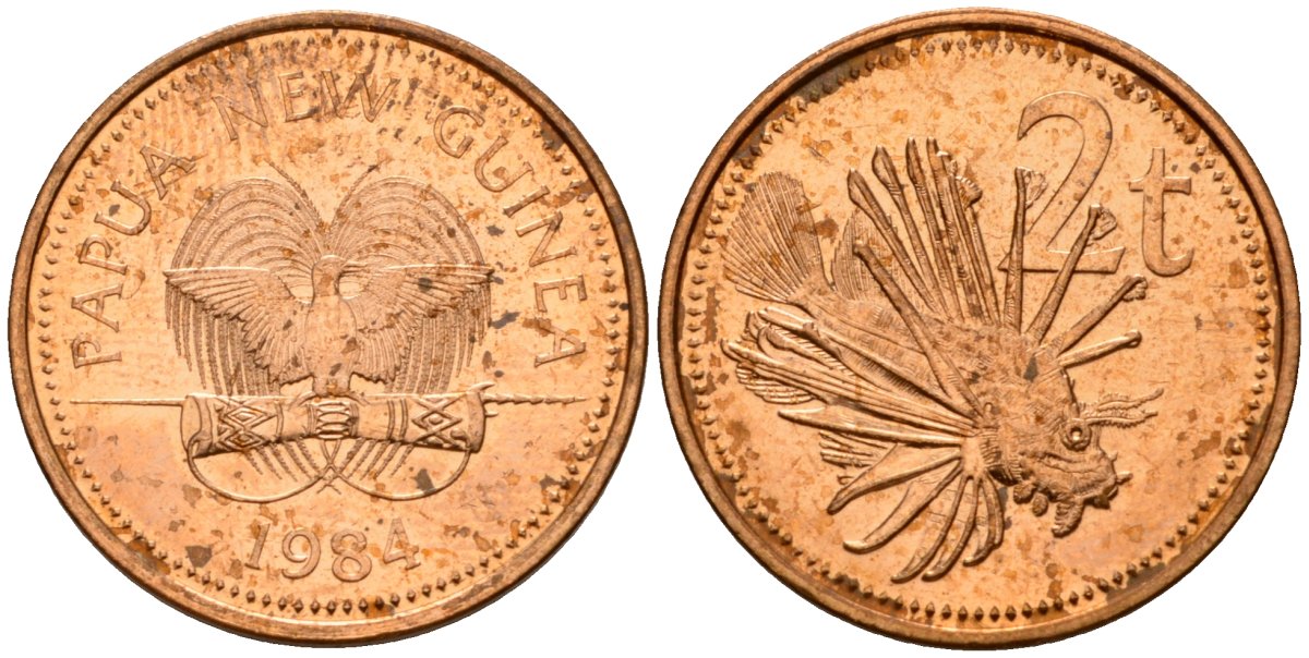 Папуа-Новая Гвинея 2 тойя 1984 Елизавета II (1953-) KM 2 бронза 4573-1221