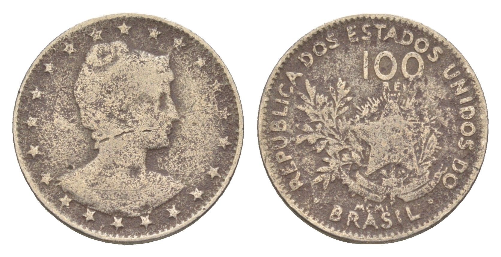 Бразилия 100 реалов (рейсов) 1901 KM 503 медно-никель 4613-234