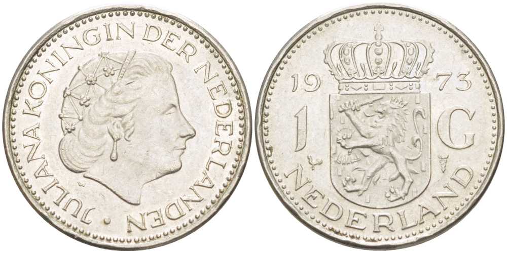 Нидерланды 1 гульден 1973 Юлиана (1948-1980) KM 184a никель 212-1144