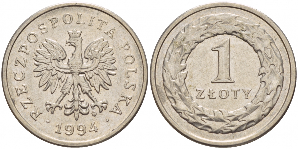 Польша 1 злотый 1994 MW KM 282 медно-никель 4539-821
